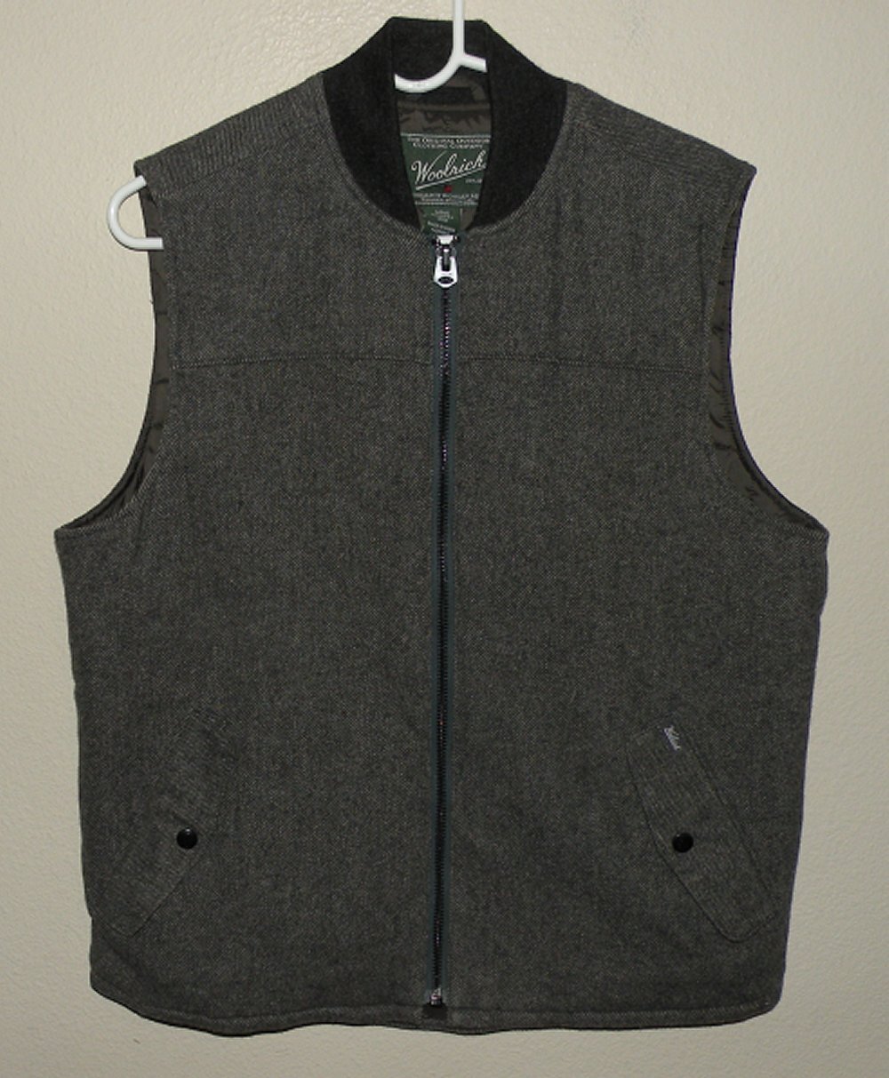 Woolrich Men’s Medium Wool Blend Insulated Zipper Vest Gray Snap Pockets